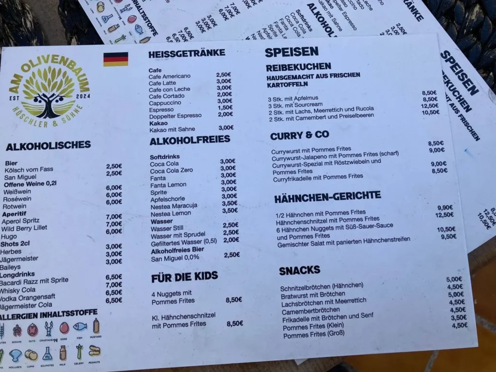 Speisekarte Am Olivenbaum in Paguera